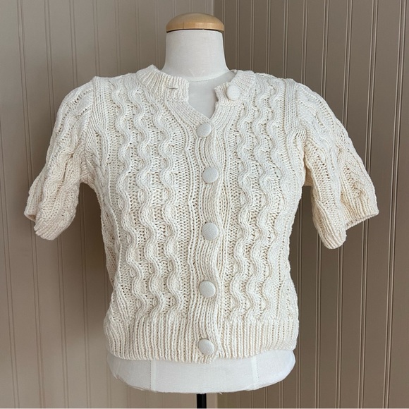 Zara Sweaters - Zara Cotton Blend Knit Cropped Cardigan In Cream/Off White Size Small